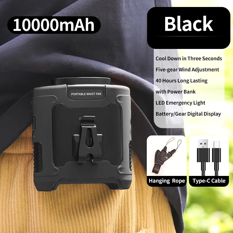 Wearable Neck & Waist Fan – 10000/20000mAh Power Bank