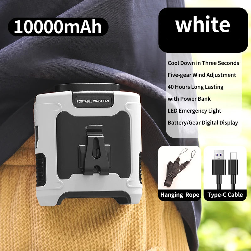 Wearable Neck & Waist Fan – 10000/20000mAh Power Bank