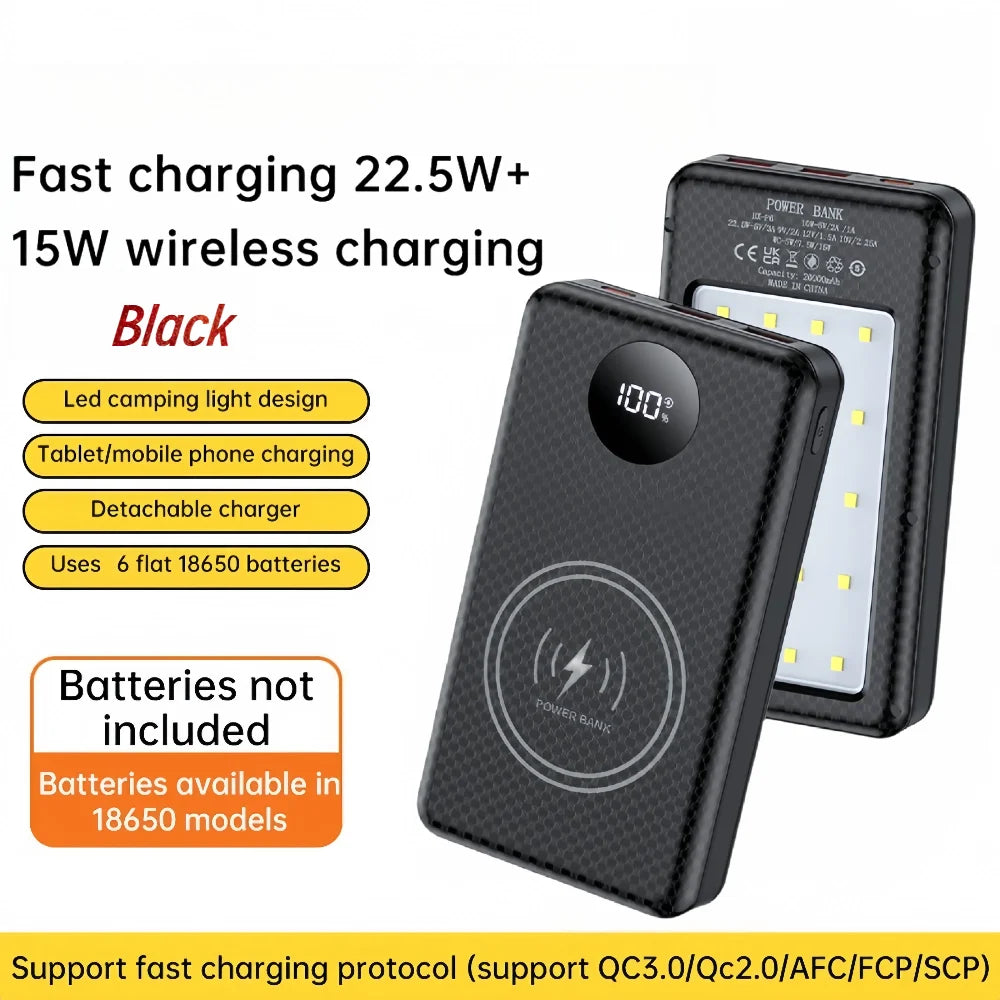 20000mAh Power Bank Case – Fast & Wireless Charging