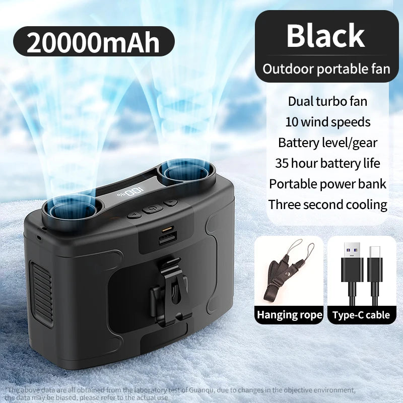 Wearable Neck & Waist Fan – 10000/20000mAh Power Bank