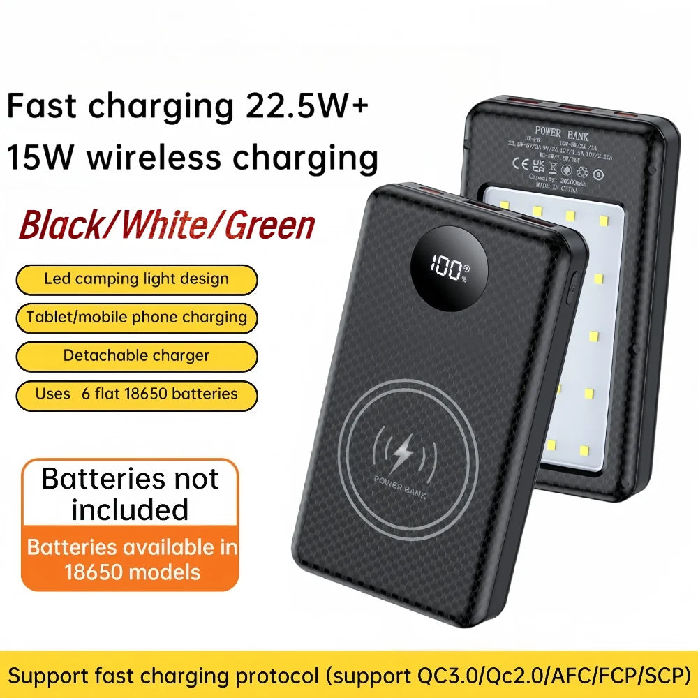 20000mAh Power Bank Case – Fast & Wireless Charging
